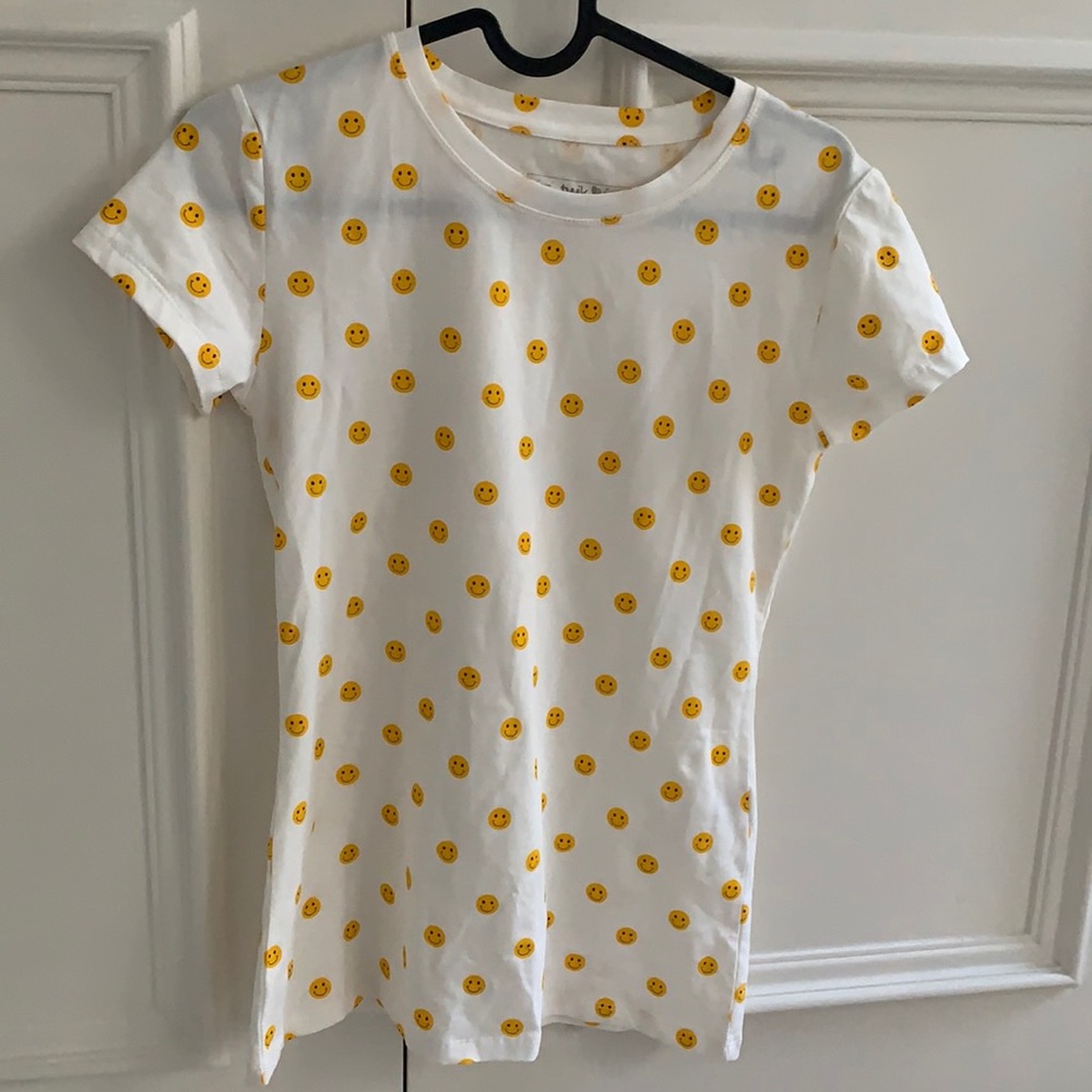 White tee with super cute smiley faces size small